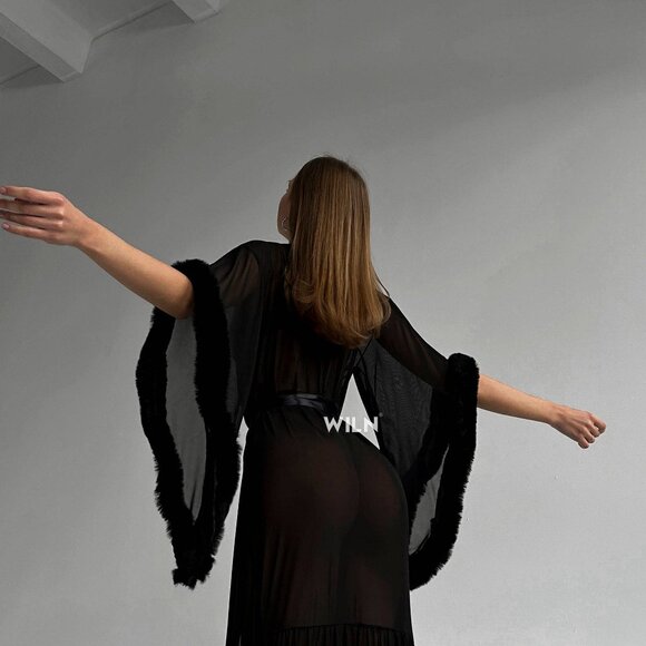 Glamorous old hollywood sheer peignoir black robe burlesque meets boudoir 🔥 - Picture 6 of 6